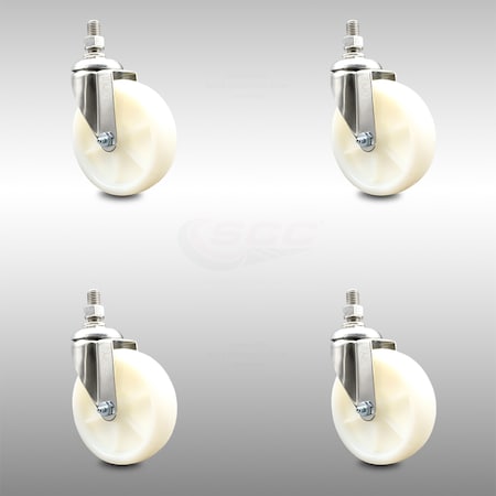 Service Caster 5 Inch 316SS Nylon Wheel Swivel 1/2 Inch Threaded Stem Caster Set SCC-SS316TS20S514-NYS-121315-4